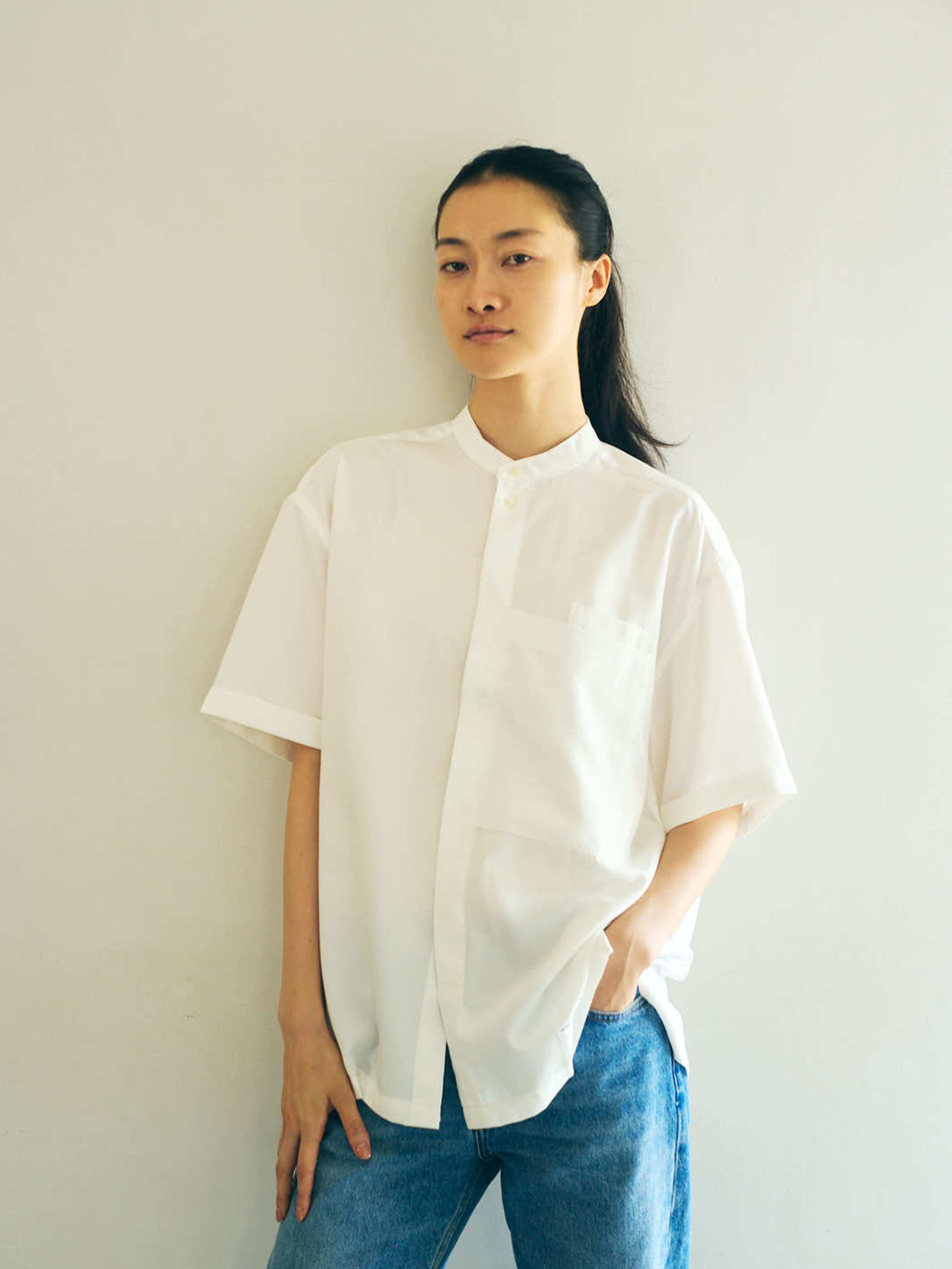 S/S LIGHT WEIGHT BAND COLLAR WORK SHIRT