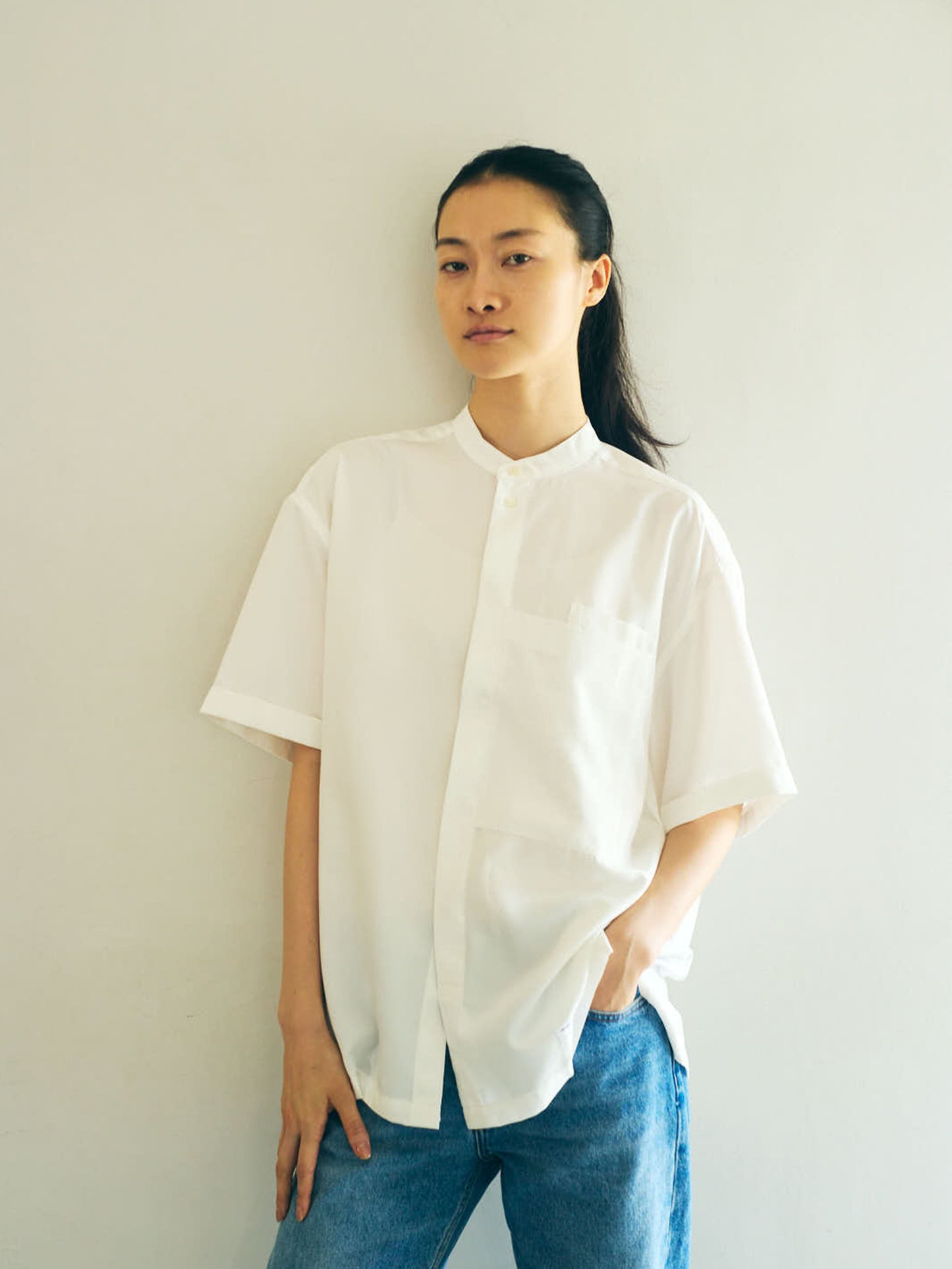 S/S LIGHT WEIGHT BAND COLLAR WORK SHIRT
